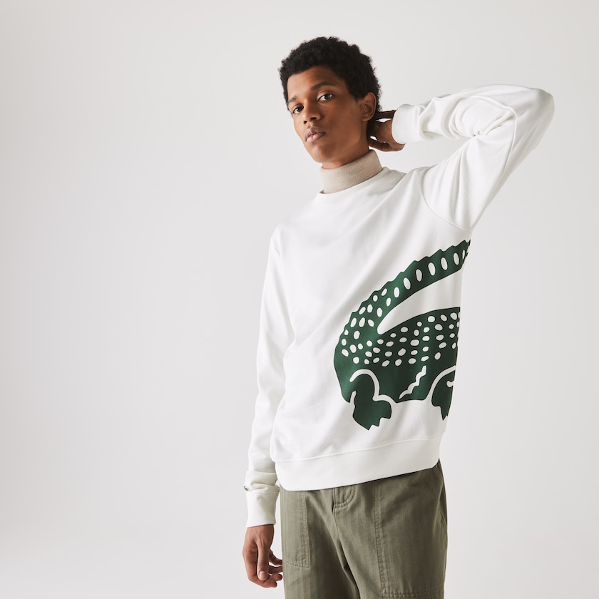 Men's Lacoste White Sweatshirts Oversize Croc Crew Neck Cotton SG7-39533B7