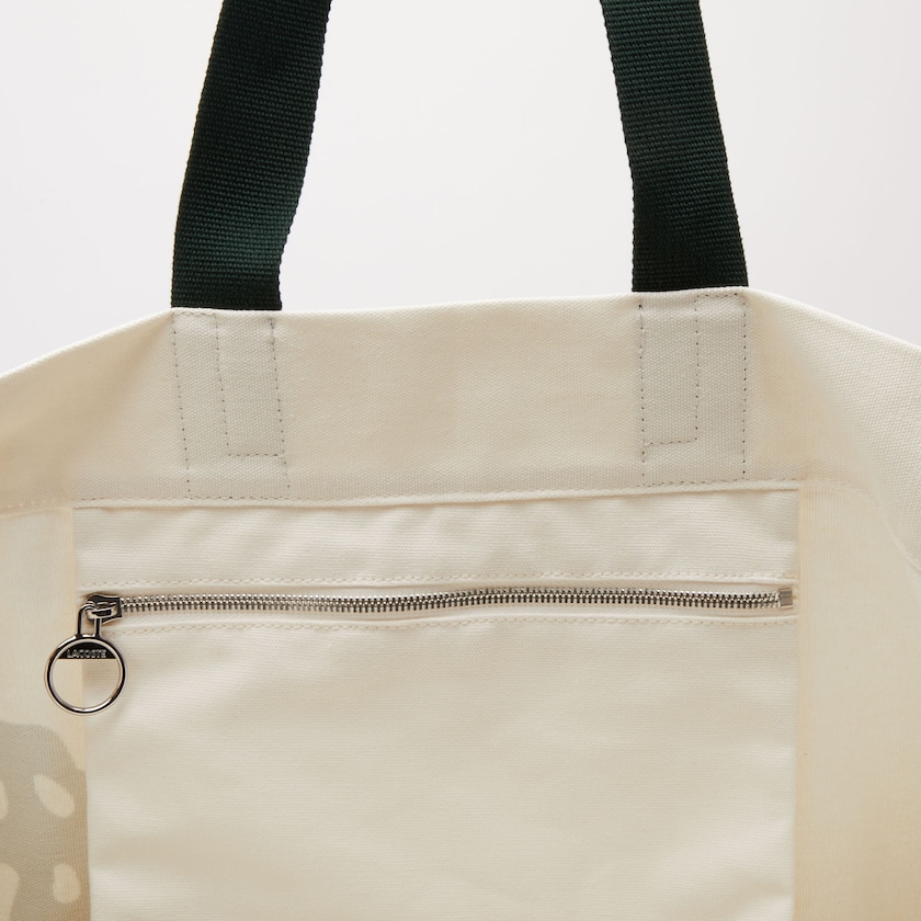 Women's Lacoste White Tote Bags Oversized Crocodile Print Cotton Large JF9-25542F5