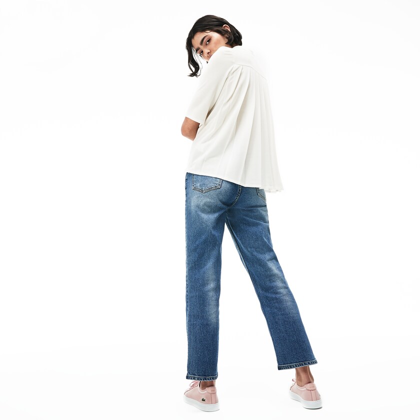 Women's Lacoste White Polo Shirts Pleated Back Petit Piqué ND5-83208J3