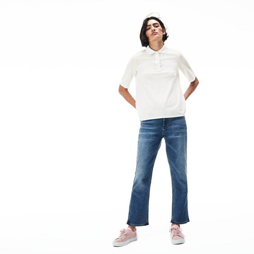 Women's Lacoste White Polo Shirts Pleated Back Petit Piqué ND5-83208J3