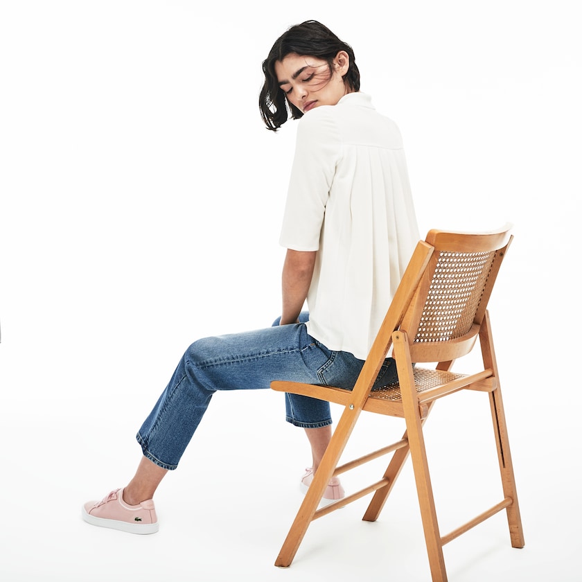 Women's Lacoste White Polo Shirts Pleated Back Petit Piqué ND5-83208J3