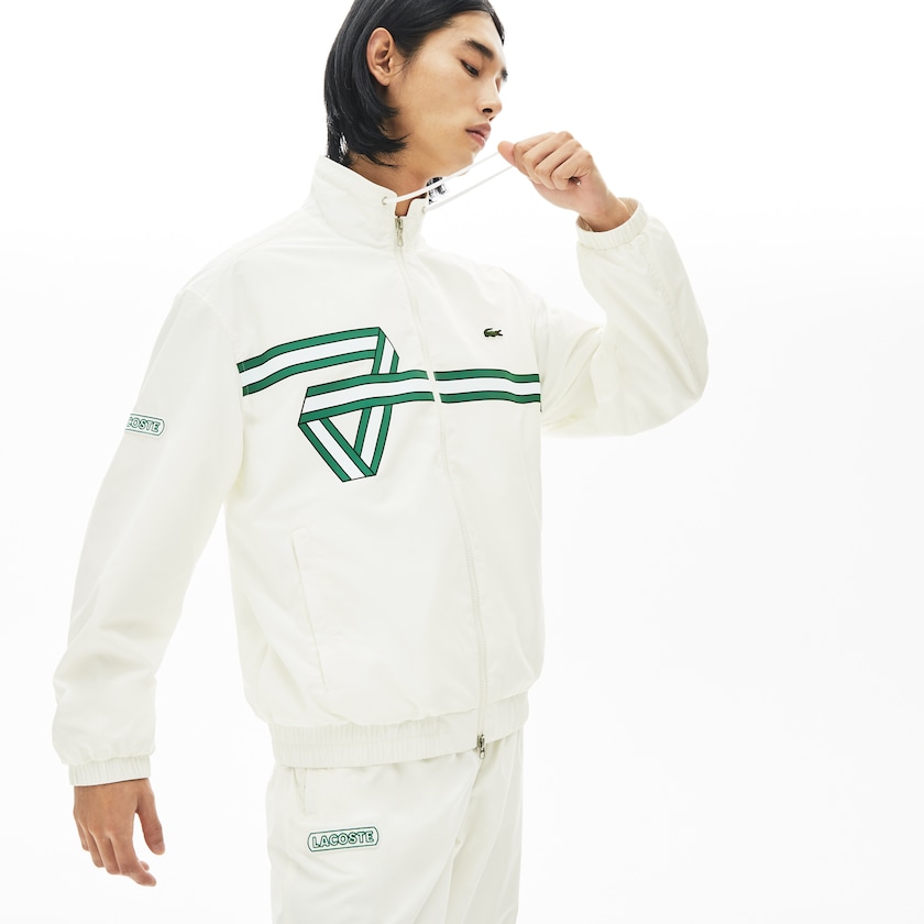 Men's Lacoste White Jackets Print Band Zip Heritage Tracksuit EJ6-61726Y0