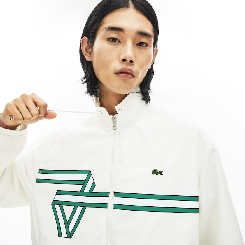 Men's Lacoste White Jackets Print Band Zip Heritage Tracksuit EJ6-61726Y0