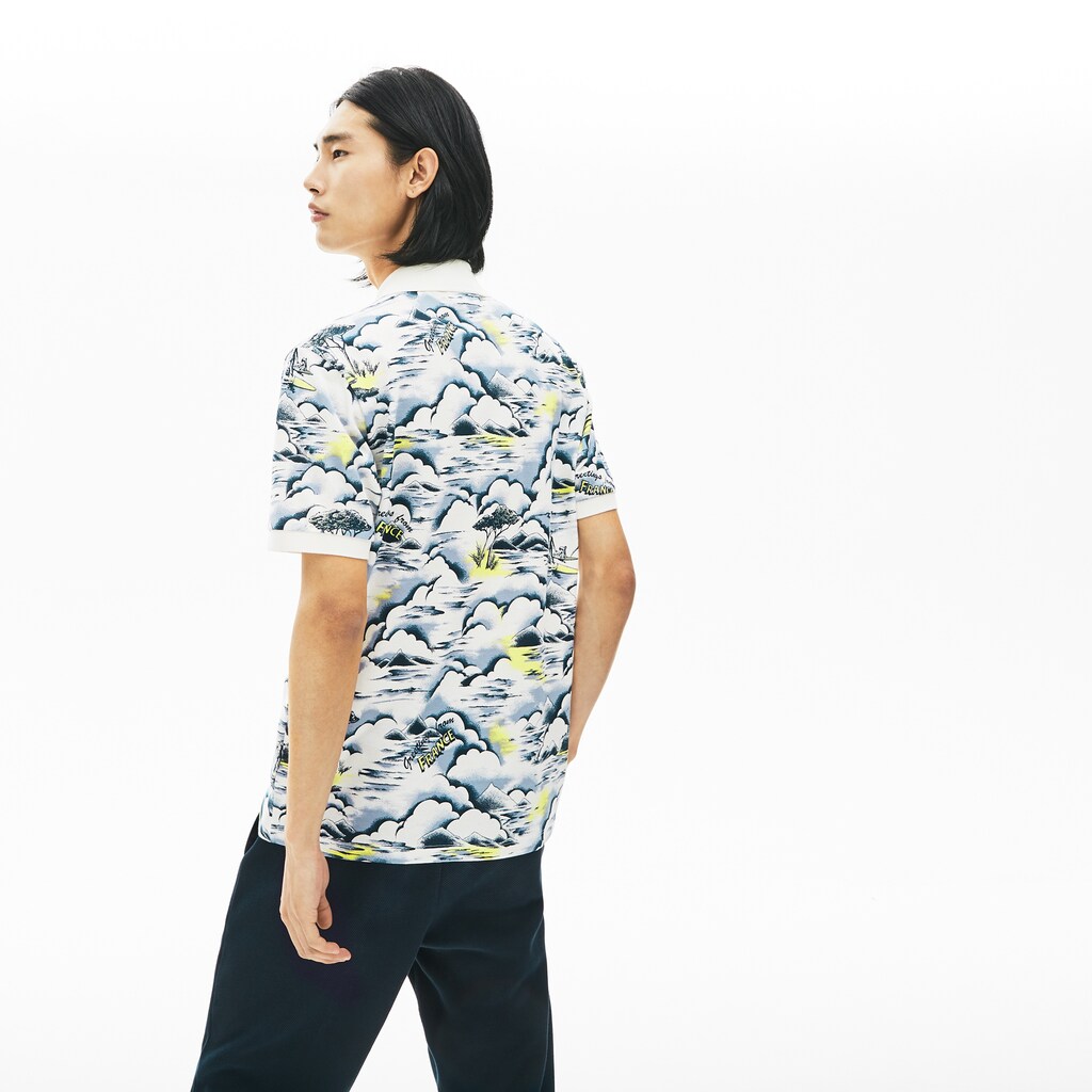 Men's Lacoste White Polo Shirts Print Cotton Piqué Classic Fit XZ9-17871Q0