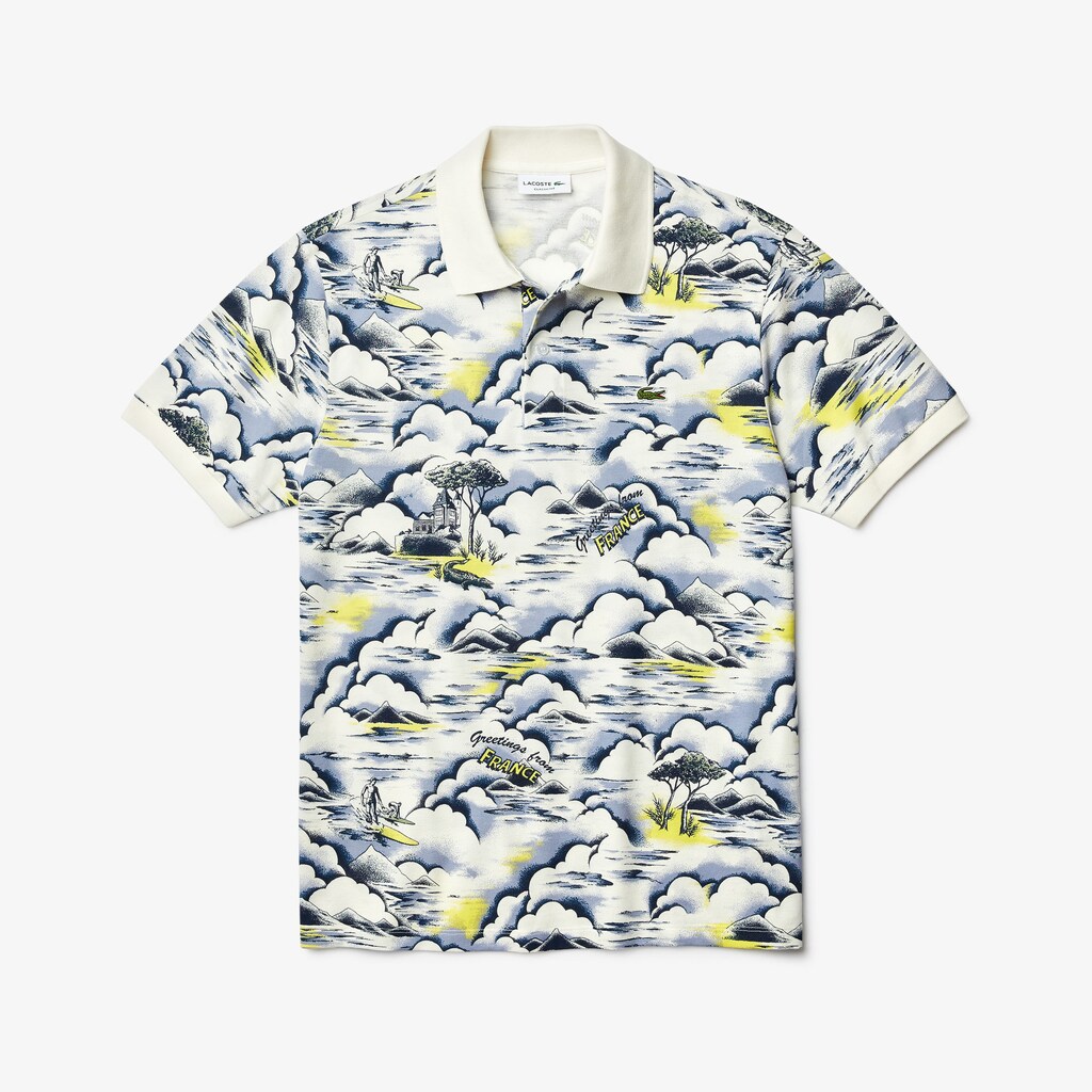 Men's Lacoste White Polo Shirts Print Cotton Piqué Classic Fit XZ9-17871Q0