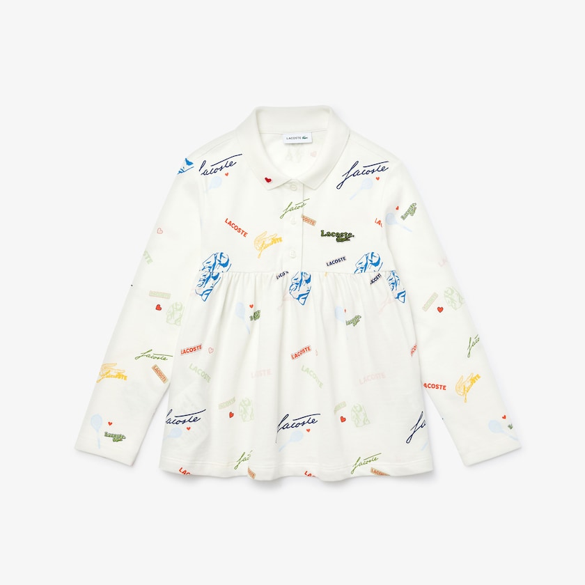 Kids' Lacoste White Polo Shirts Print Flounced Cotton Piqué BM5-44974G1