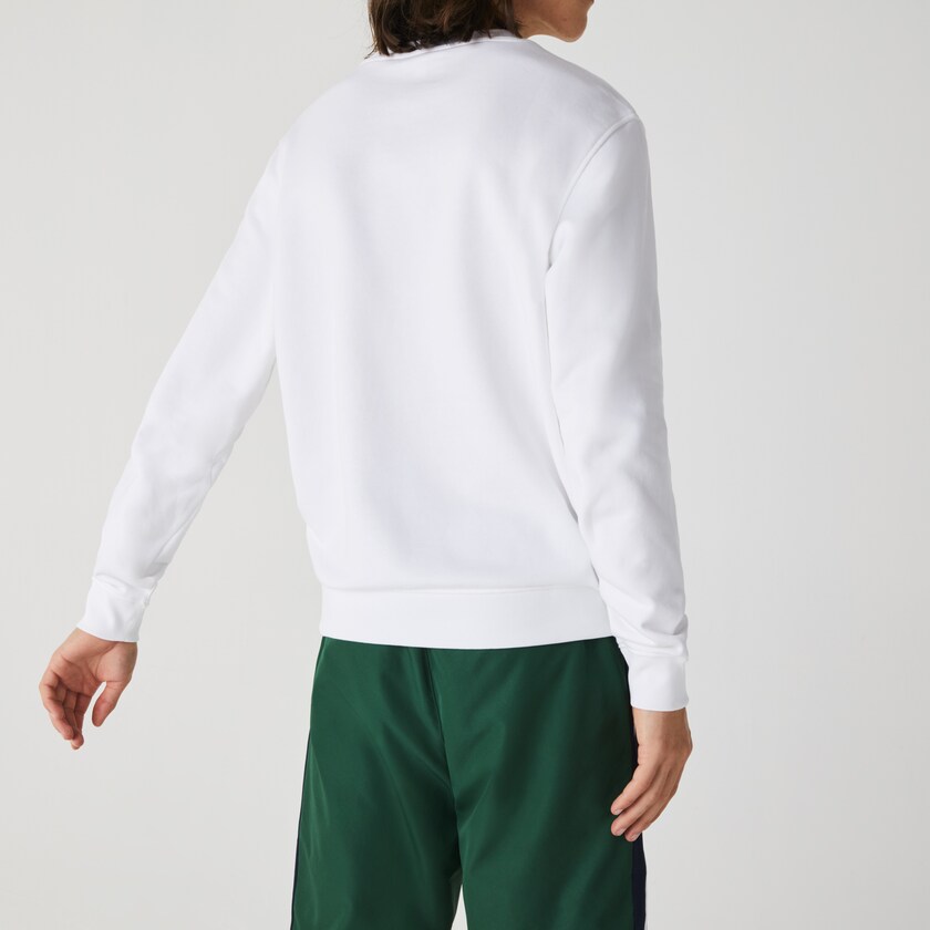 Men's Lacoste White Sweatshirts Printed Logo Fleece Crew Neck IQ5-94829M6