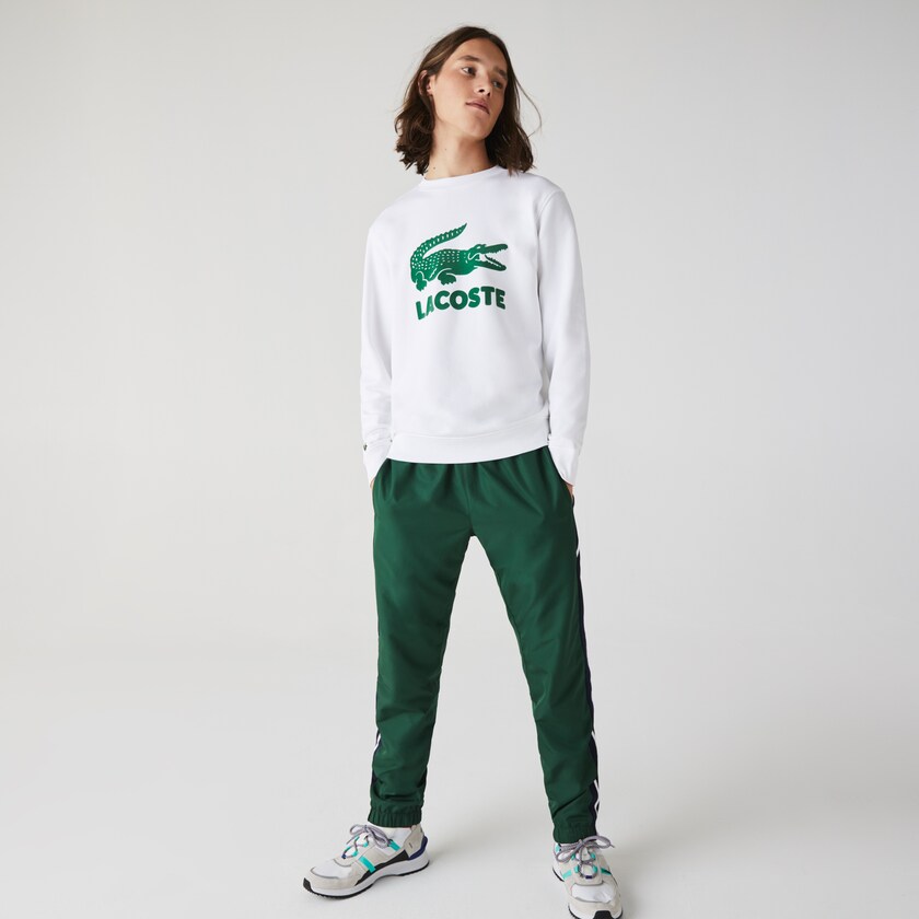 Men's Lacoste White Sweatshirts Printed Logo Fleece Crew Neck IQ5-94829M6