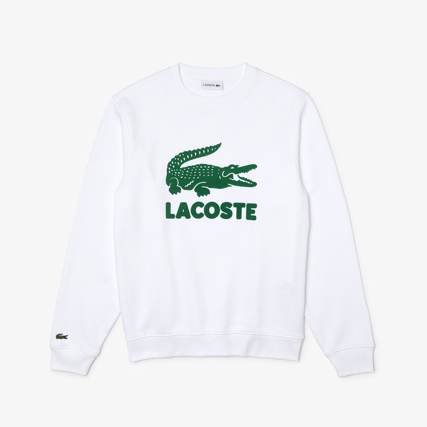 Men's Lacoste White Sweatshirts Printed Logo Fleece Crew Neck IQ5-94829M6