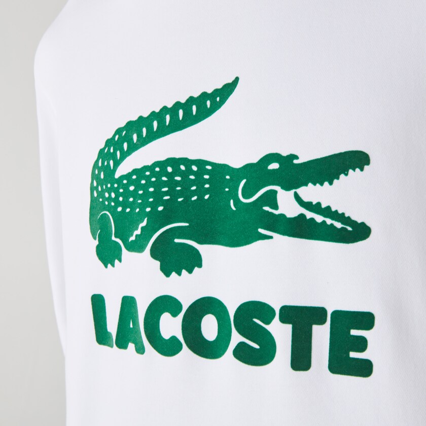 Men's Lacoste White Sweatshirts Printed Logo Fleece Crew Neck IQ5-94829M6