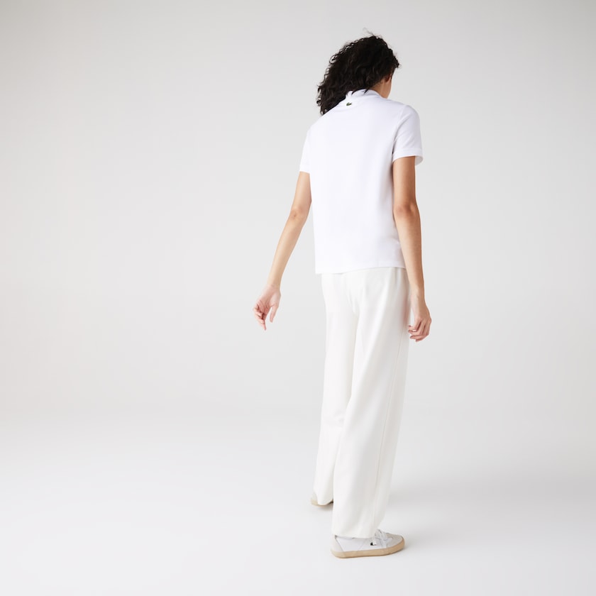 Women's Lacoste White Polo Shirts Regular Fit Colored Crocodile Flowy Piqué BB0-28032R4