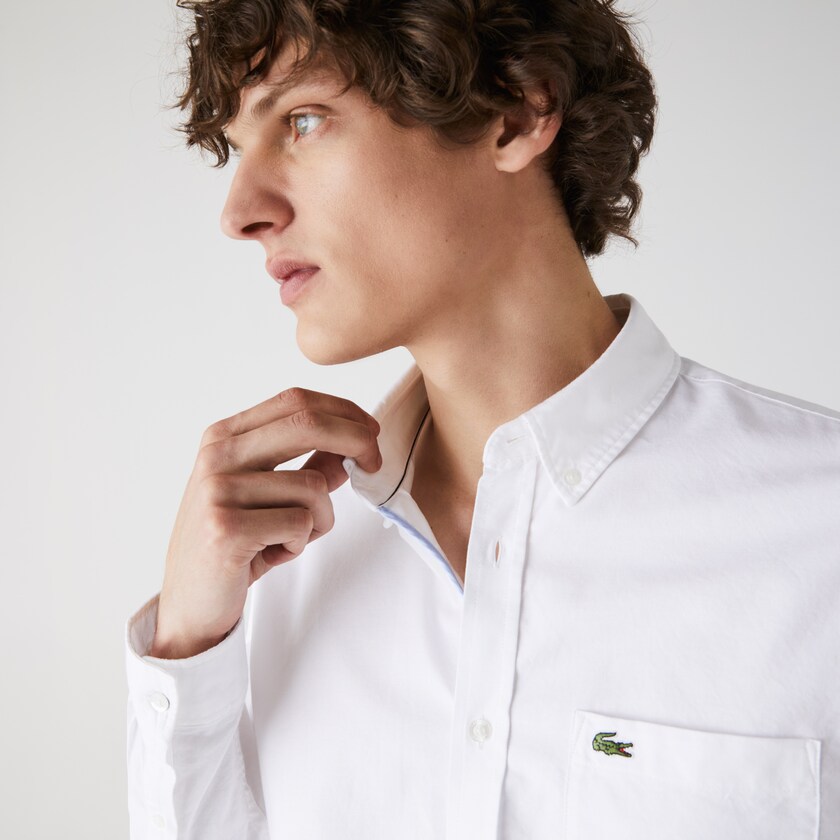 Men's Lacoste White Shirts Regular Fit Cotton Oxford EL5-34343I2