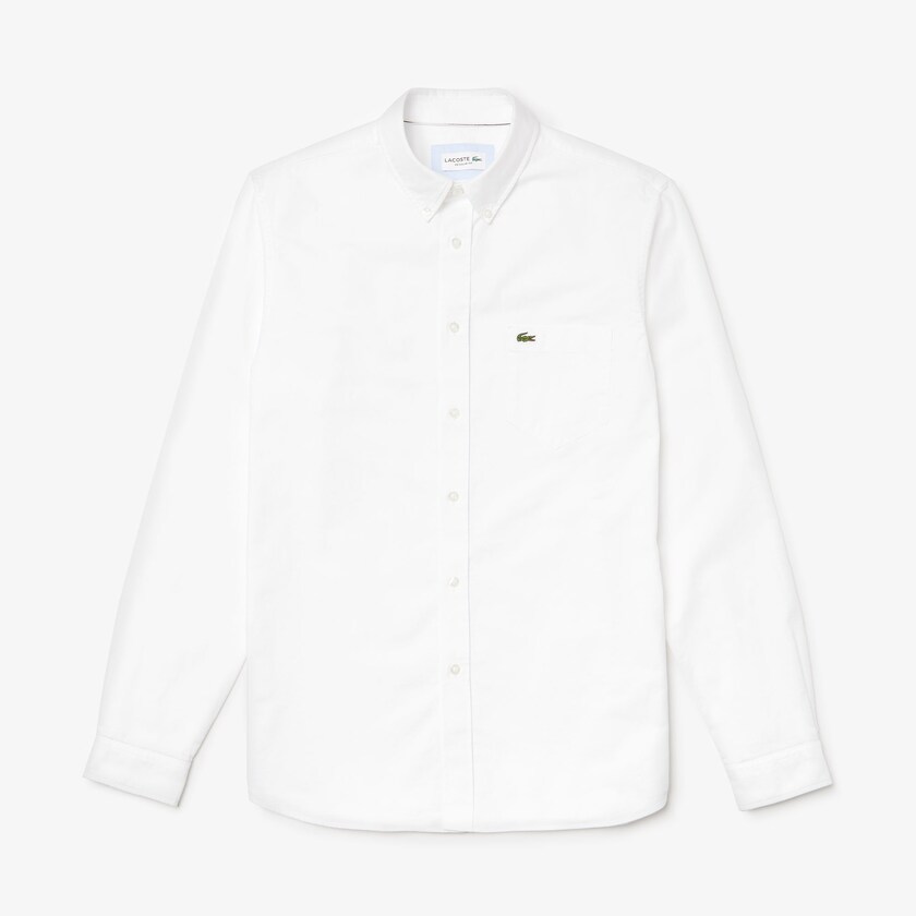 Men's Lacoste White Shirts Regular Fit Cotton Oxford EL5-34343I2