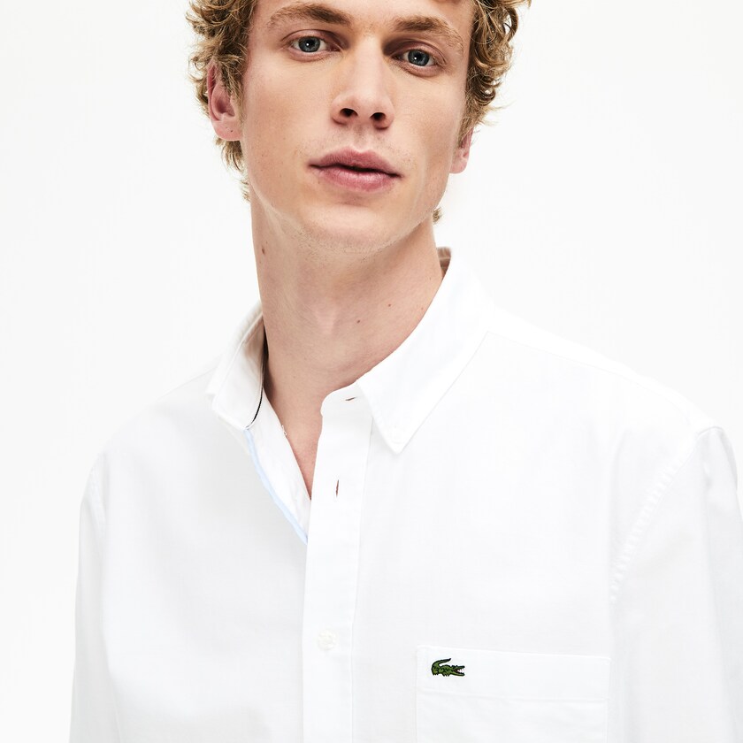 Men's Lacoste White Shirts Regular Fit Cotton Oxford EL5-34343I2