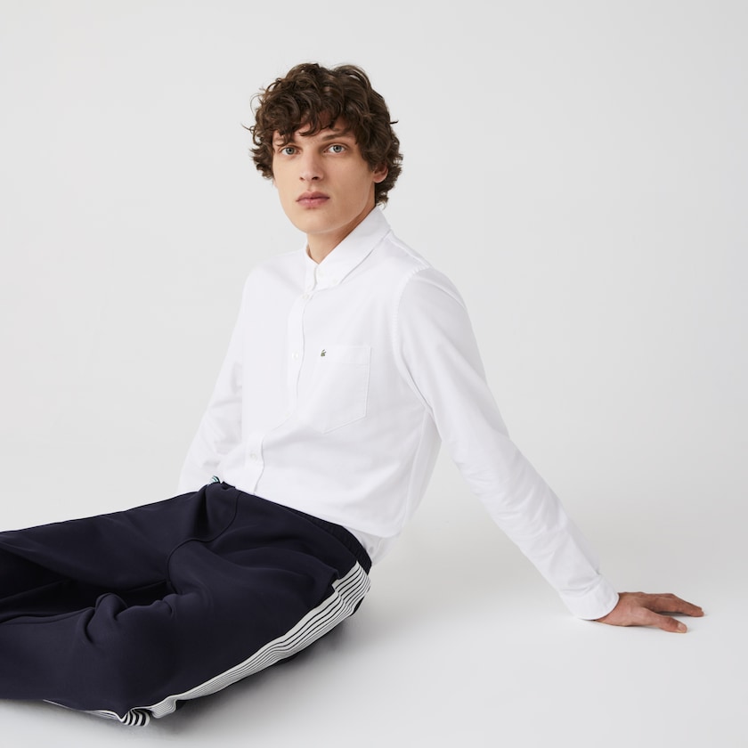 Men's Lacoste White Shirts Regular Fit Cotton Oxford EL5-34343I2