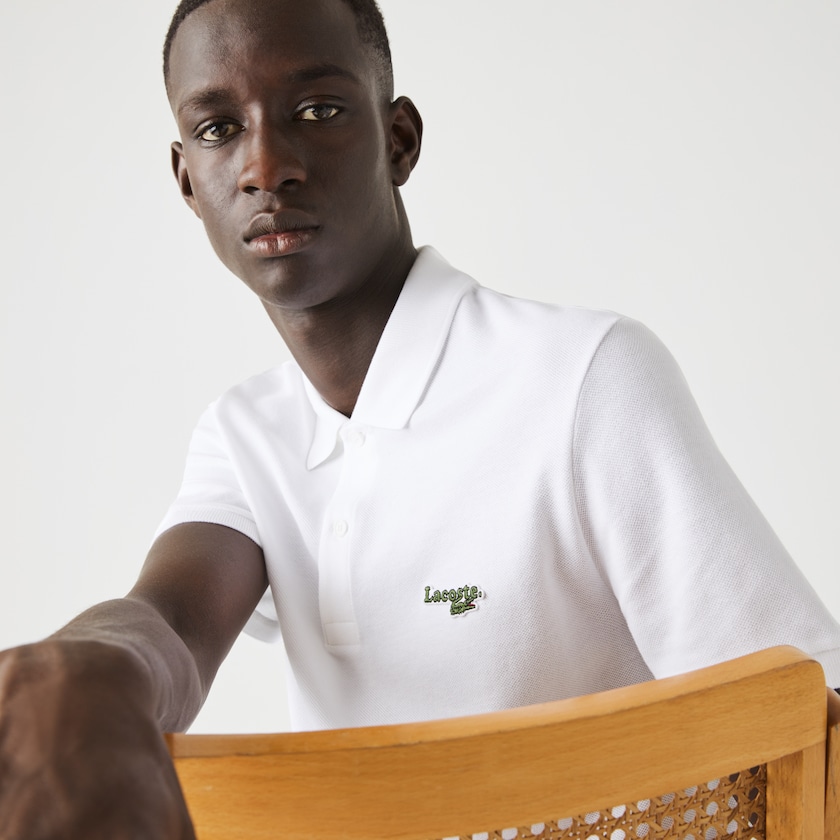 Men's Lacoste White T Shirts Regular Fit Solid Cotton Piqué Polo With Badge DV0-18431I7