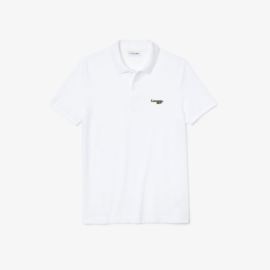 Men's Lacoste White Polo Shirts Regular Fit Solid Cotton Piqué With Badge GU5-01600A5