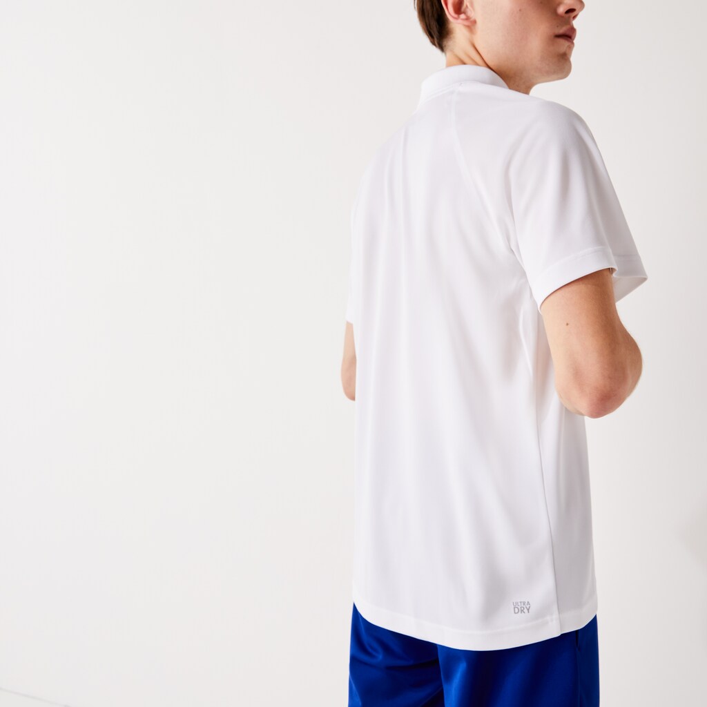 Men's Lacoste White Polo Shirts SPORT Breathable Run-Resistant Interlock QO6-61126G6