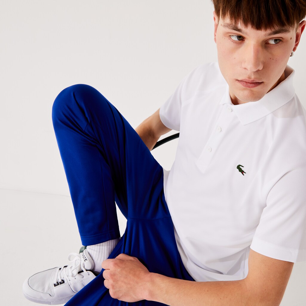 Men's Lacoste White Polo Shirts SPORT Breathable Run-Resistant Interlock QO6-61126G6