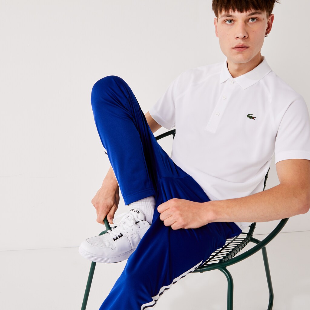 Men's Lacoste White Polo Shirts SPORT Breathable Run-Resistant Interlock QO6-61126G6