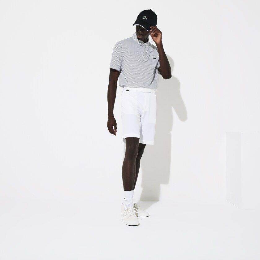 Men's Lacoste White Shorts SPORT Breathable Stretch Golf Bermudas CT0-44714D9