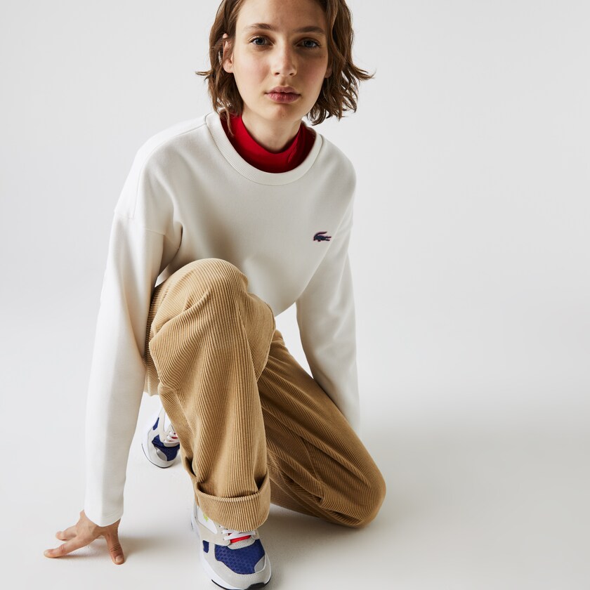 Women's Lacoste White Sweatshirts SPORT Crew Neck Cotton YW9-36013O3