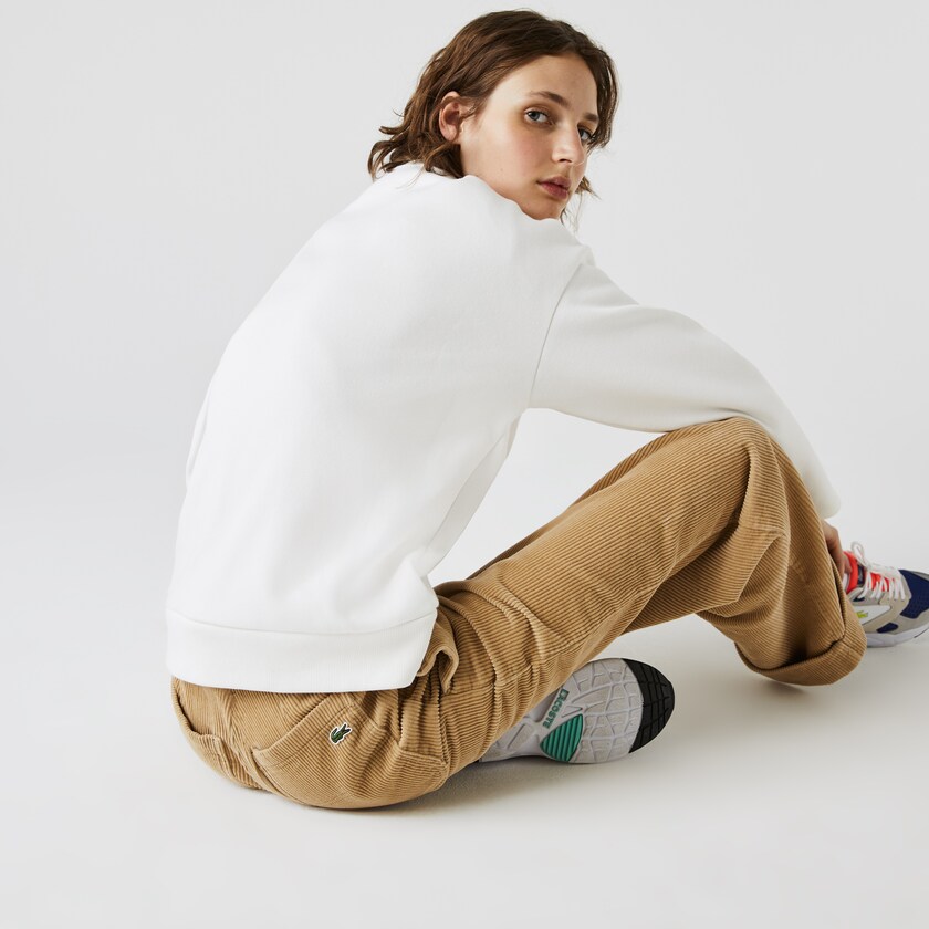 Women's Lacoste White Sweatshirts SPORT Crew Neck Cotton YW9-36013O3