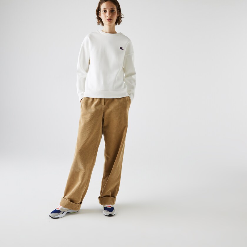 Women's Lacoste White Sweatshirts SPORT Crew Neck Cotton YW9-36013O3
