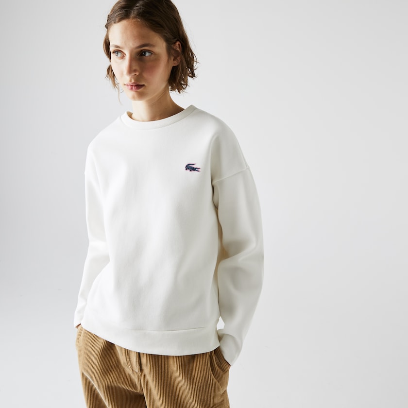 Women's Lacoste White Sweatshirts SPORT Crew Neck Cotton YW9-36013O3