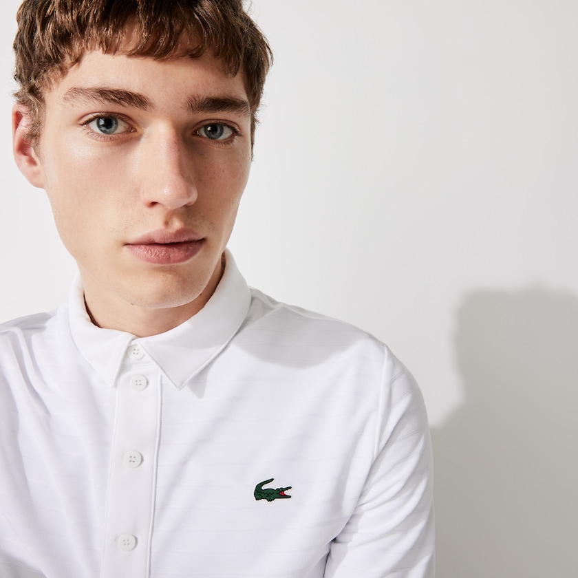 Men's Lacoste White Shirts SPORT Textured Breathable Golf Polo LS0-64316H5
