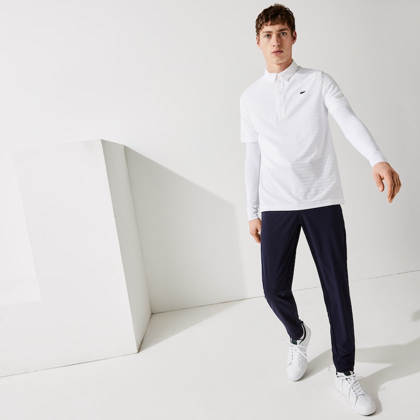 Men's Lacoste White Shirts SPORT Textured Breathable Golf Polo LS0-64316H5