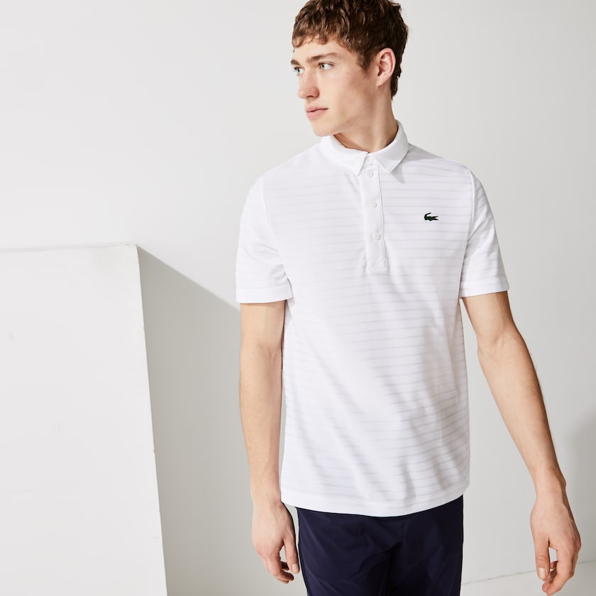 Men's Lacoste White Shirts SPORT Textured Breathable Golf Polo LS0-64316H5
