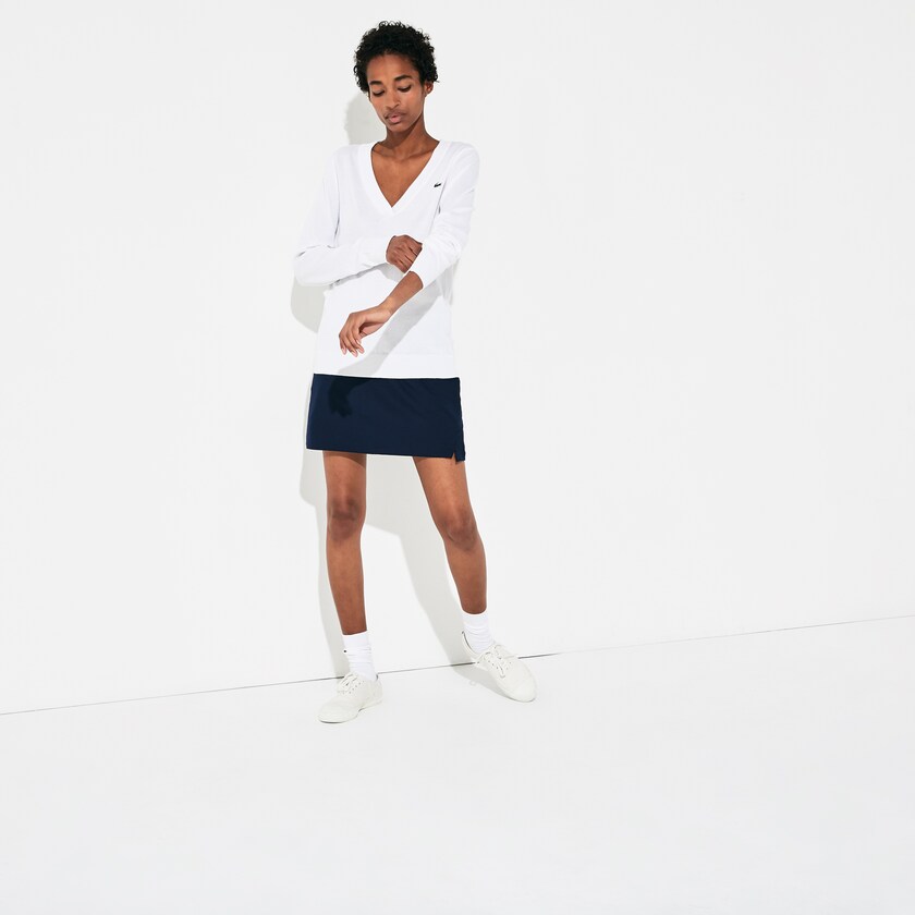 Women's Lacoste White Sweaters SPORT V-neck HZ2-87178E8