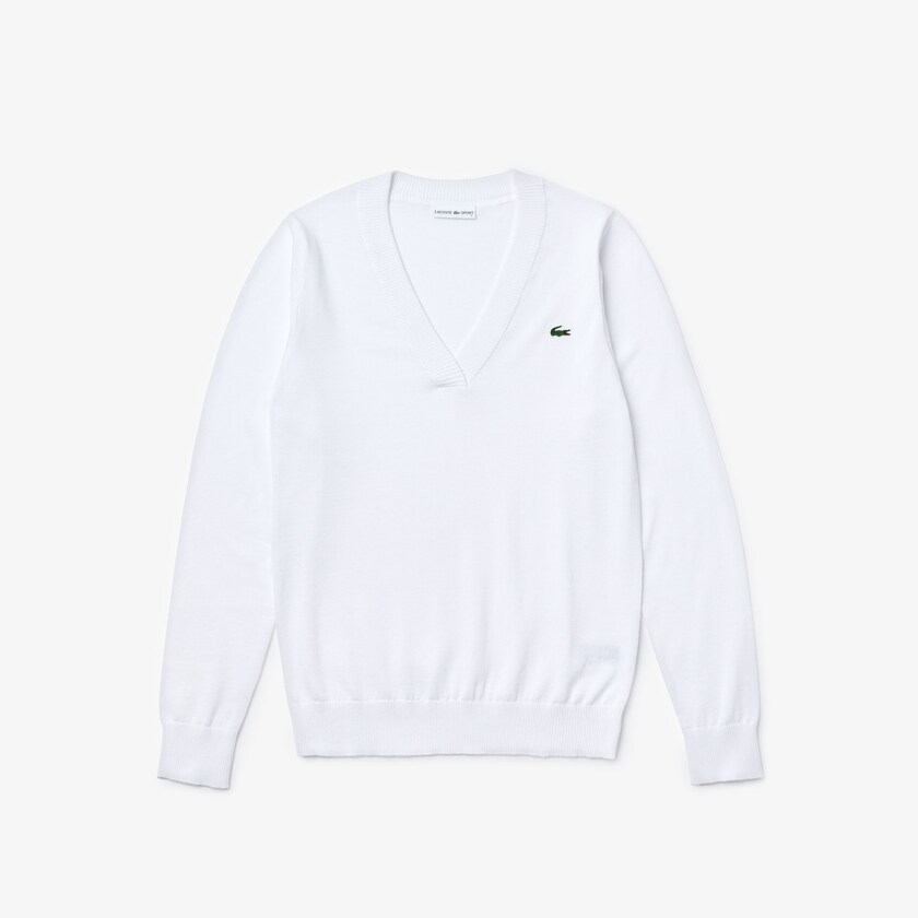 Women's Lacoste White Sweaters SPORT V-neck HZ2-87178E8