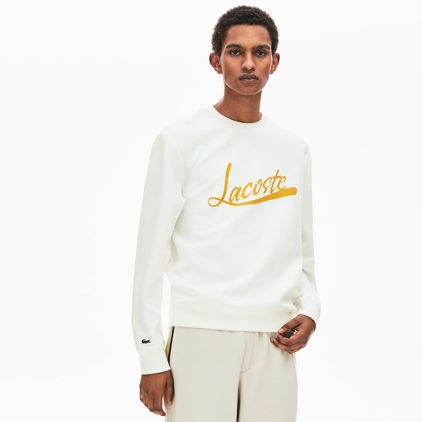 Men's Lacoste White Sweatshirts Signature Print Crew Neck RI5-62866S6