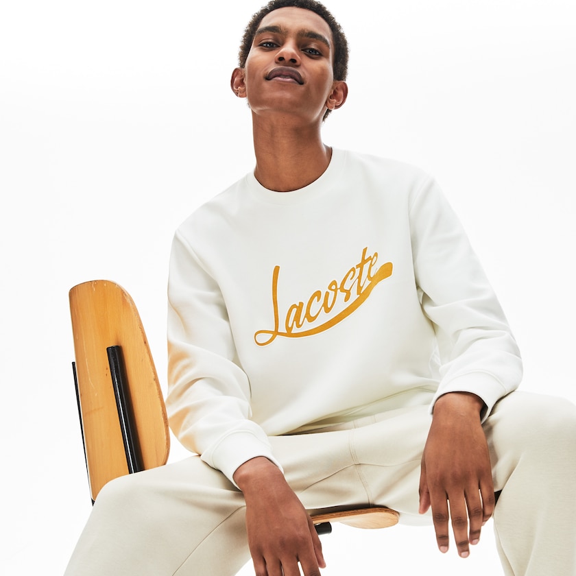 Men's Lacoste White Sweatshirts Signature Print Crew Neck RI5-62866S6