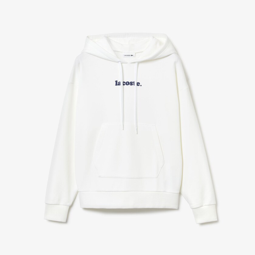 Women's Lacoste White Sweatshirts Signature Wide Hooded Fleece RI7-44484V5