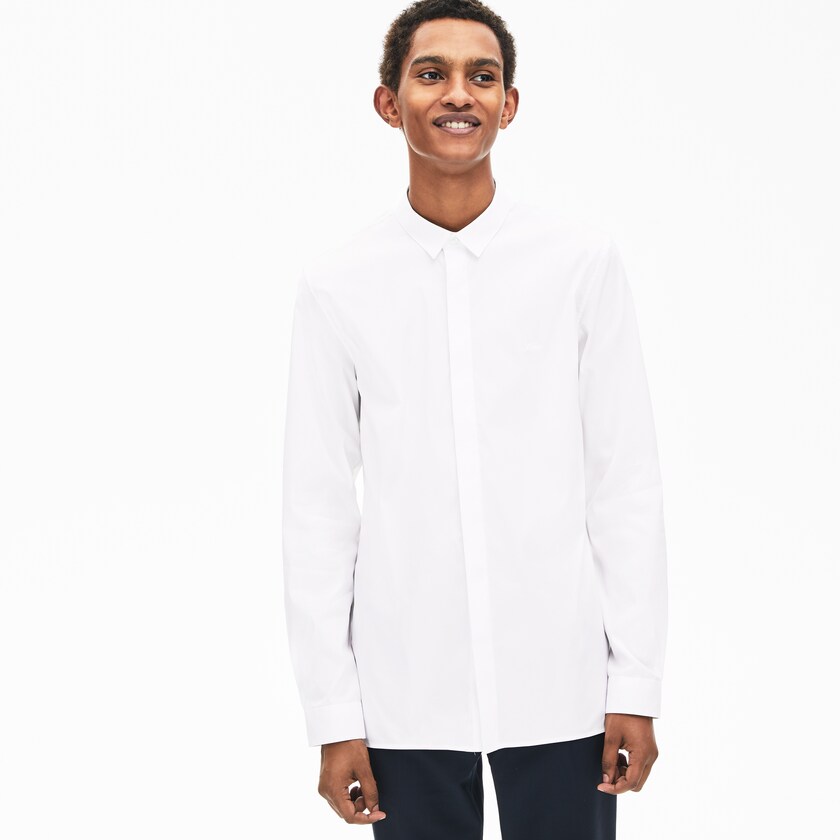 Men's Lacoste White Shirts Slim-Fit Stretch Poplin and Jersey SW0-54015K7