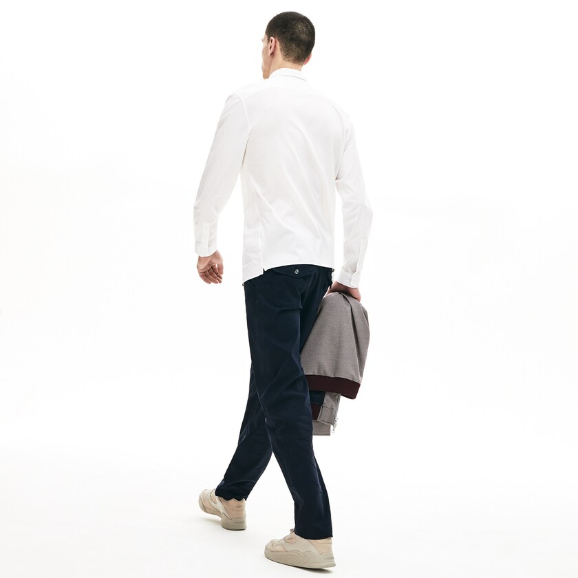 Men's Lacoste White Shirts Slim-Fit Stretch Poplin and Jersey SW0-54015K7