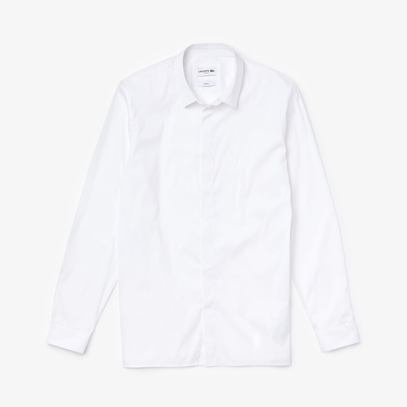 Men's Lacoste White Shirts Slim-Fit Stretch Poplin and Jersey SW0-54015K7