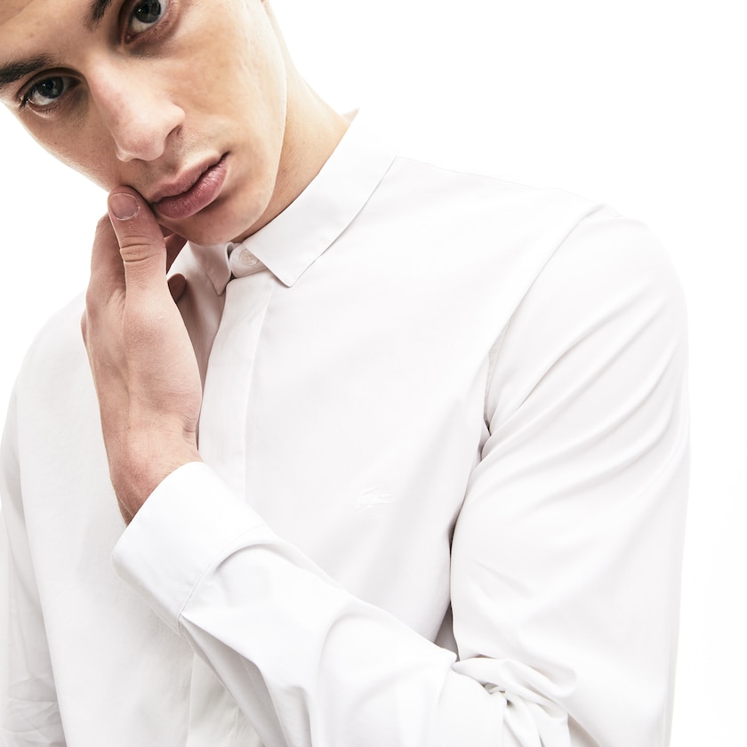 Men's Lacoste White Shirts Slim-Fit Stretch Poplin and Jersey SW0-54015K7