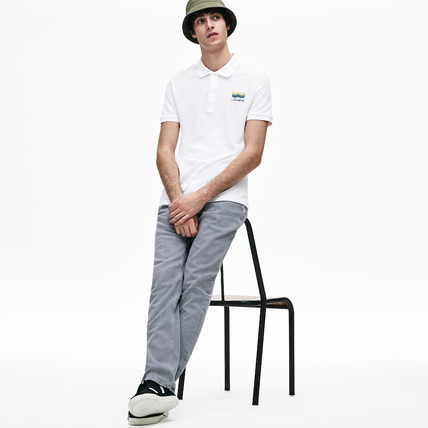 Men's Lacoste White Polo Shirts Slim Fit Cotton Petit Piqué CS8-51375H1