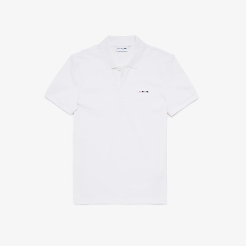 Men's Lacoste White Polo Shirts Slim Fit Multicolor Badge YP6-26732I3