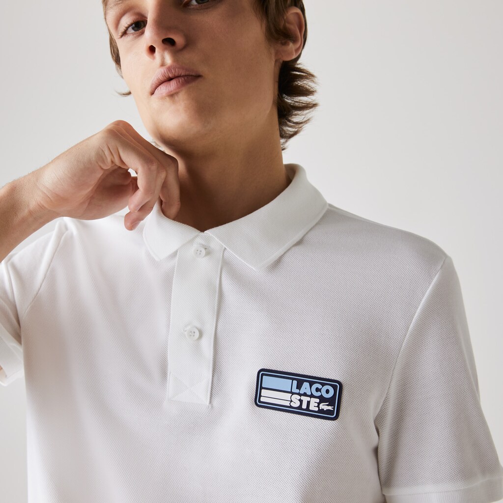 Men's Lacoste White Polo Shirts Slim Fit Solid Cotton Piqué With Badge MZ2-68306M5