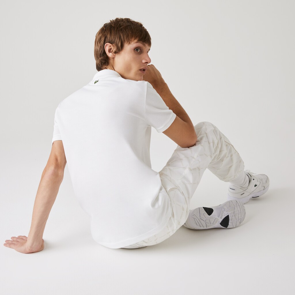 Men's Lacoste White Polo Shirts Slim Fit Solid Cotton Piqué With Badge MZ2-68306M5