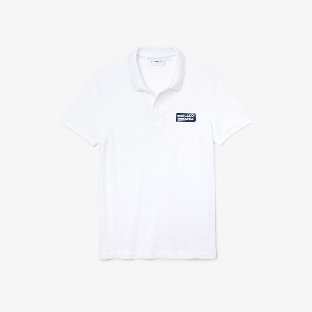 Men's Lacoste White Polo Shirts Slim Fit Solid Cotton Piqué With Badge MZ2-68306M5