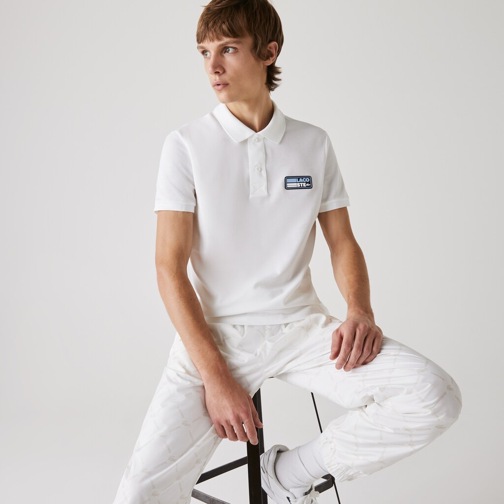 Men's Lacoste White Polo Shirts Slim Fit Solid Cotton Piqué With Badge MZ2-68306M5