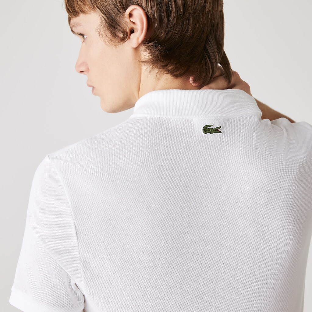 Men's Lacoste White Polo Shirts Slim Fit Solid Cotton Piqué With Badge MZ2-68306M5