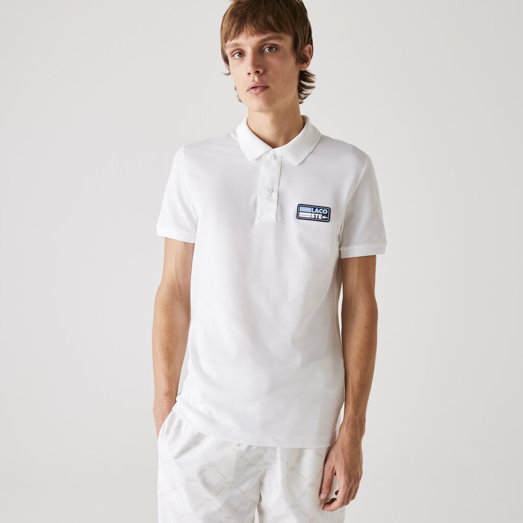 Men's Lacoste White Polo Shirts Slim Fit Solid Cotton Piqué With Badge MZ2-68306M5
