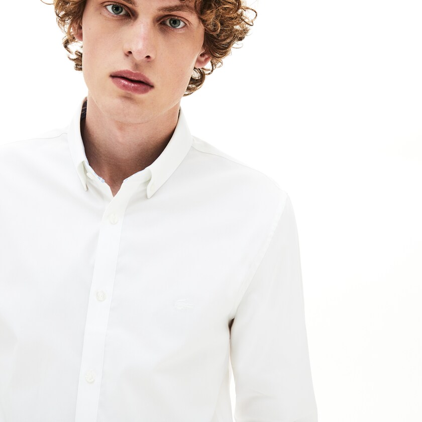 Men's Lacoste White Shirts Slim Fit Stretch Cotton QR9-33463K9